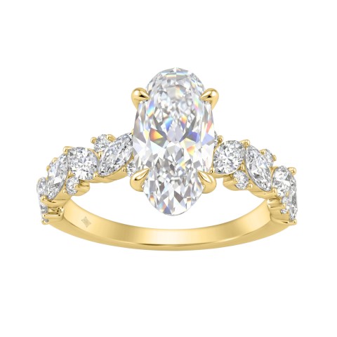 14K Yellow Gold 3.00Ct Diamond Engagement Ring For Women 2.00Ct Elongated Oval Center Stone With Marquise & Round Side Stones, Luxury Bridal Ring (Color F-G -Clarity Vs1/Vs2) 14K Yellow Gold 3.00Ct Diamond Engagement Ring For Women 2.00Ct Elongated Oval Center Stone With Marquise & Round Side Stones, Luxury Bridal Ring (Color F-G -Clarity Vs1/Vs2)