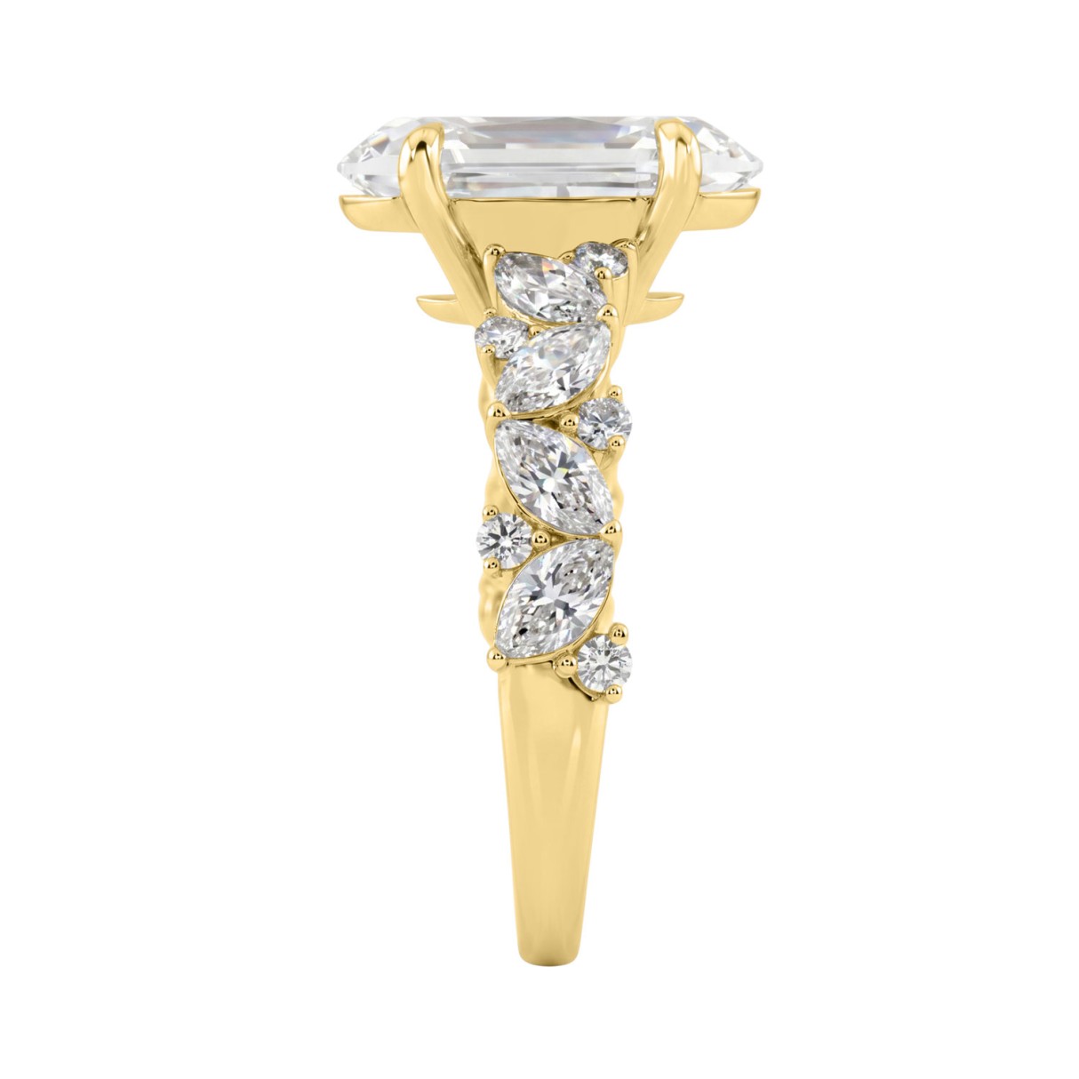 14K Yellow Gold 3.00Ct Diamond Engagement Ring For Women 2.00Ct Elongated Oval Center Stone With Marquise & Round Side Stones, Luxury Bridal Ring (Color F-G -Clarity Vs1/Vs2)