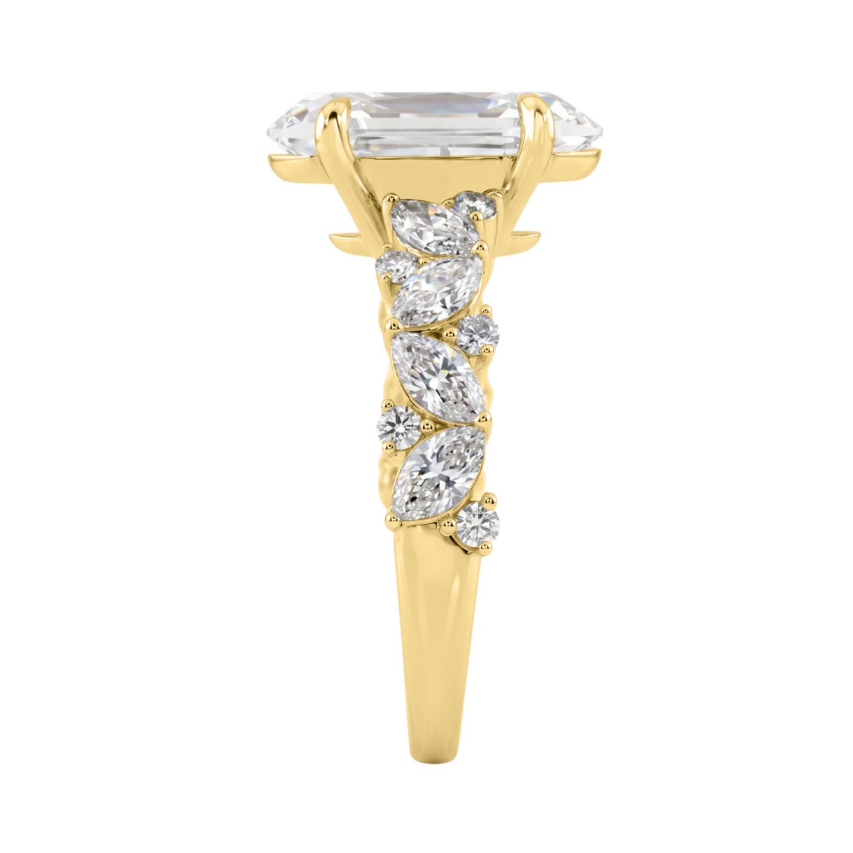 14K Yellow Gold 3.00Ct Diamond Engagement Ring For Women 2.00Ct Elongated Oval Center Stone With Marquise & Round Side Stones, Luxury Bridal Ring (Color F-G -Clarity Vs1/Vs2)