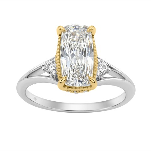 Luxury 14K White/Yellow Gold Diamond Engagement Ring 2 1/4Ct Elongated Cushion Center With Round Side Stones, Women Ring 2Ct Cushion Center Stone (Color F-G -Clarity Vs1/Vs2)