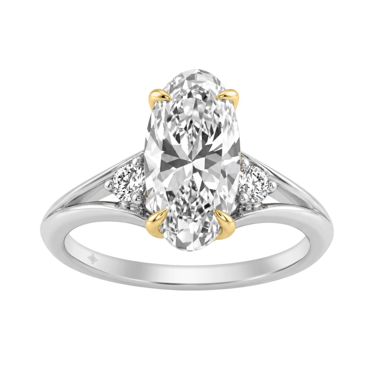 Elegance14K White/Yellow Gold Diamond Engagement Ring 2 1/4Ct Elongated Oval Center With Round Side Stones, Women Ring 2Ct Oval Center Stone (Color F-G -Clarity Vs1/Vs2)