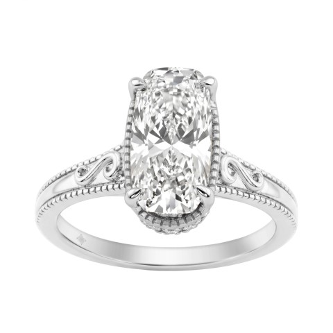 LADIES 14K White Gold 2 1/6Ct Diamond Engagement Ring Elongated Cushion Cut Center With Round Side Stones, Elegant Fine Ring 2Ct Cushion Center Stone (Color F-G -Clarity Vs1/Vs2) LADIES 14K White Gold 2 1/6Ct Diamond Engagement Ring Elongated Cushion Cut Center With Round Side Stones, Elegant Fine Ring 2Ct Cushion Center Stone (Color F-G -Clarity Vs1/Vs2)
