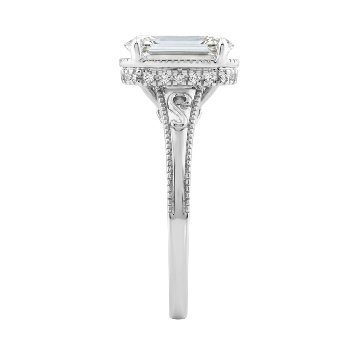LADIES 14K White Gold 2 1/6Ct Diamond Engagement Ring Elongated Cushion Cut Center With Round Side Stones, Elegant Fine Ring 2Ct Cushion Center Stone (Color F-G -Clarity Vs1/Vs2)