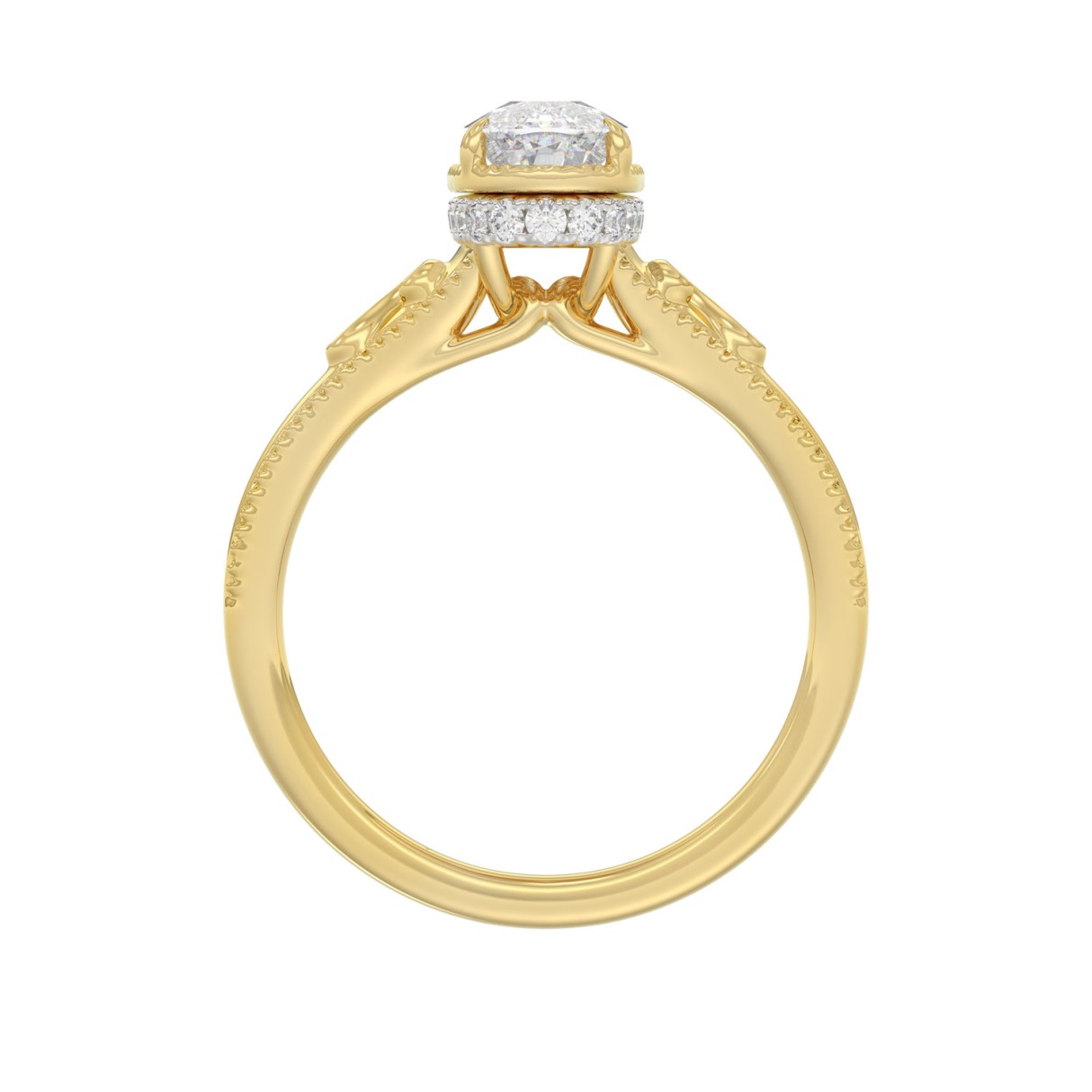 LADIES 14K Yellow Gold 2 1/6Ct Diamond Engagement Ring Elongated Cushion Cut Center With Round Side Stones, Elegant Fine Ring 2Ct Cushion Center Stone (Color F-G -Clarity Vs1/Vs2)