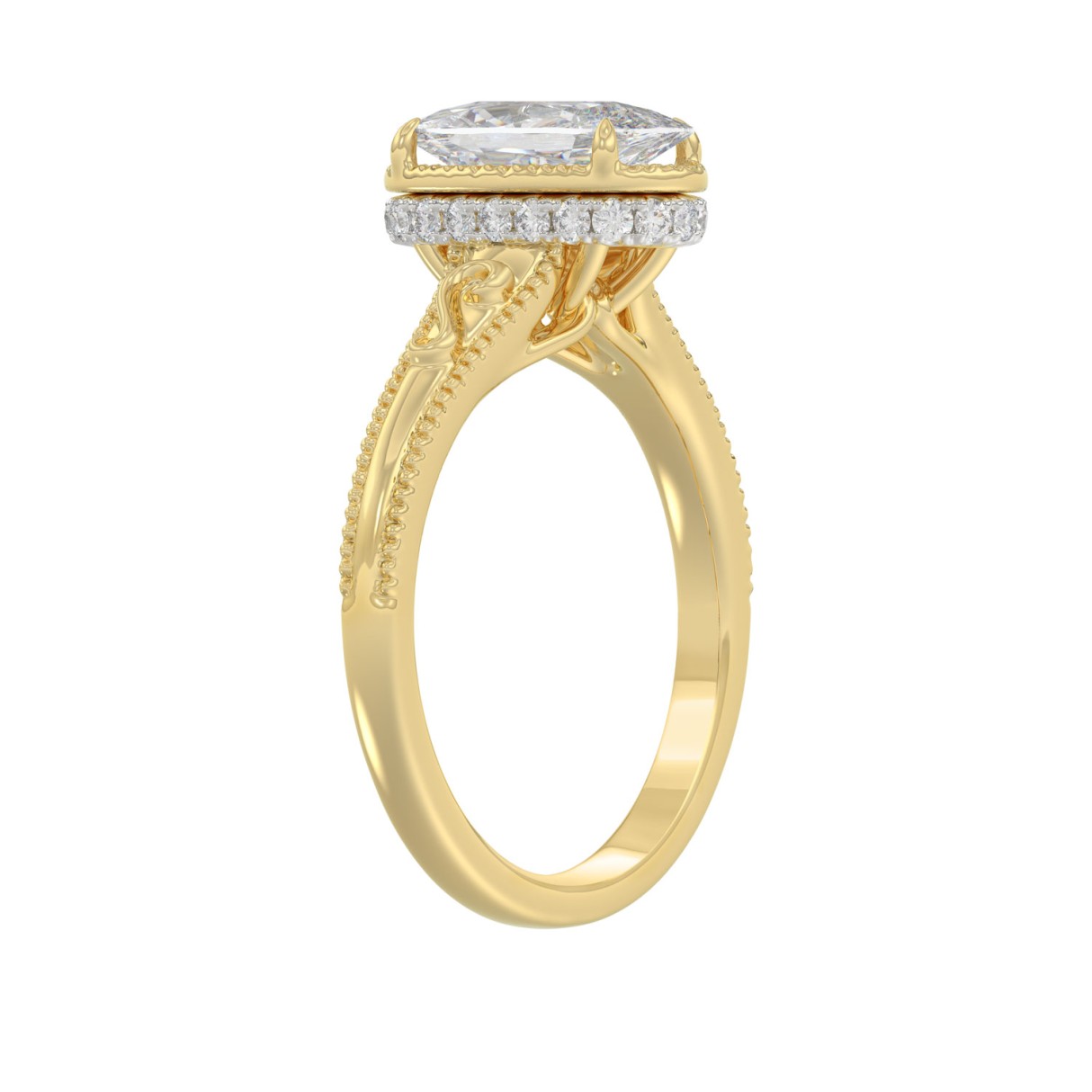 LADIES 14K Yellow Gold 2 1/6Ct Diamond Engagement Ring Elongated Cushion Cut Center With Round Side Stones, Elegant Fine Ring 2Ct Cushion Center Stone (Color F-G -Clarity Vs1/Vs2)