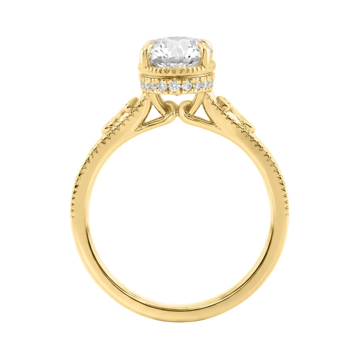 LADIES 14K Yellow Gold 2 1/6Ct Diamond Engagement Ring Elongated Oval Cut Center With Round Side Stones, Elegant Fine Ring 2Ct Oval Center Stone (Color F-G -Clarity Vs1/Vs2)