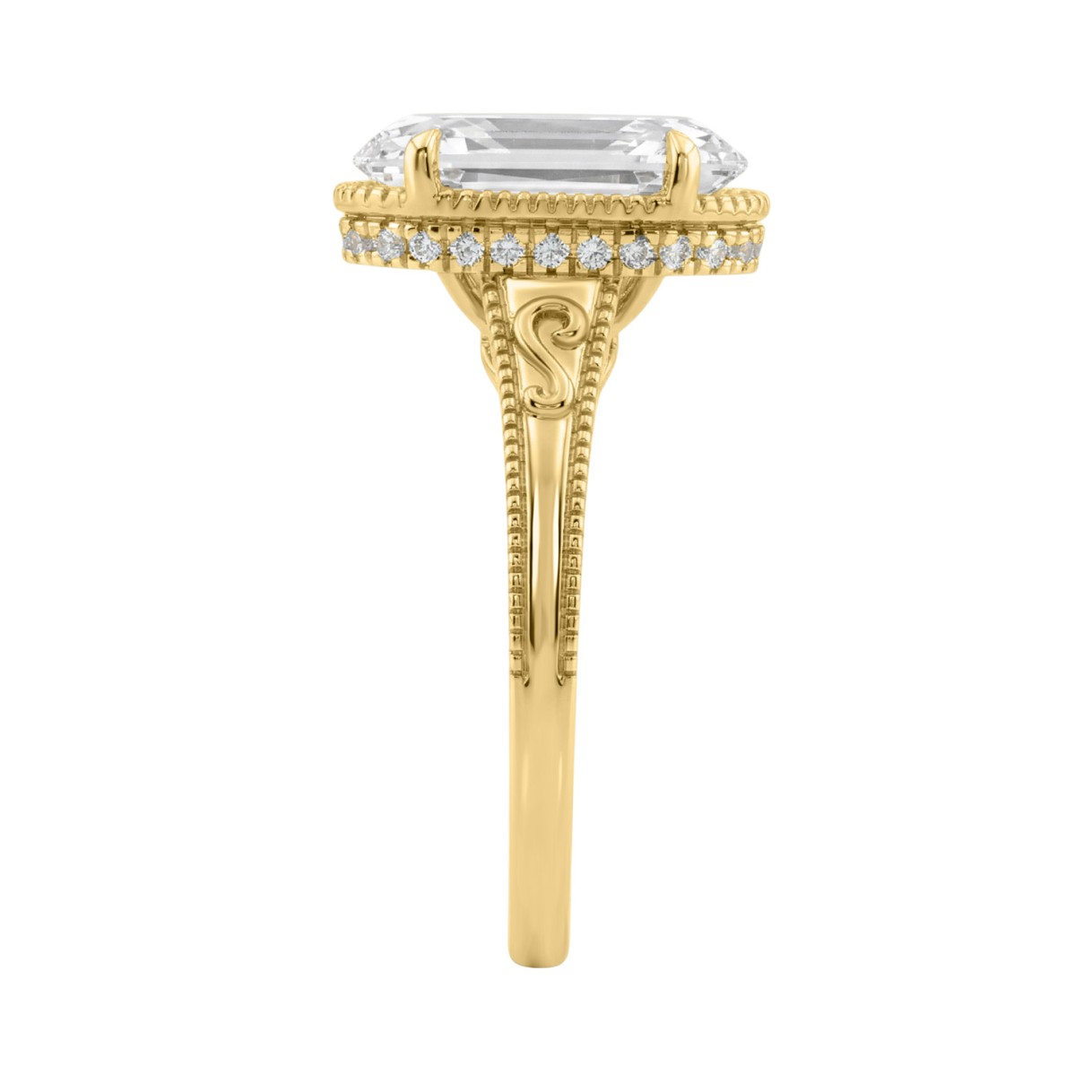 LADIES 14K Yellow Gold 2 1/6Ct Diamond Engagement Ring Elongated Oval Cut Center With Round Side Stones, Elegant Fine Ring 2Ct Oval Center Stone (Color F-G -Clarity Vs1/Vs2)