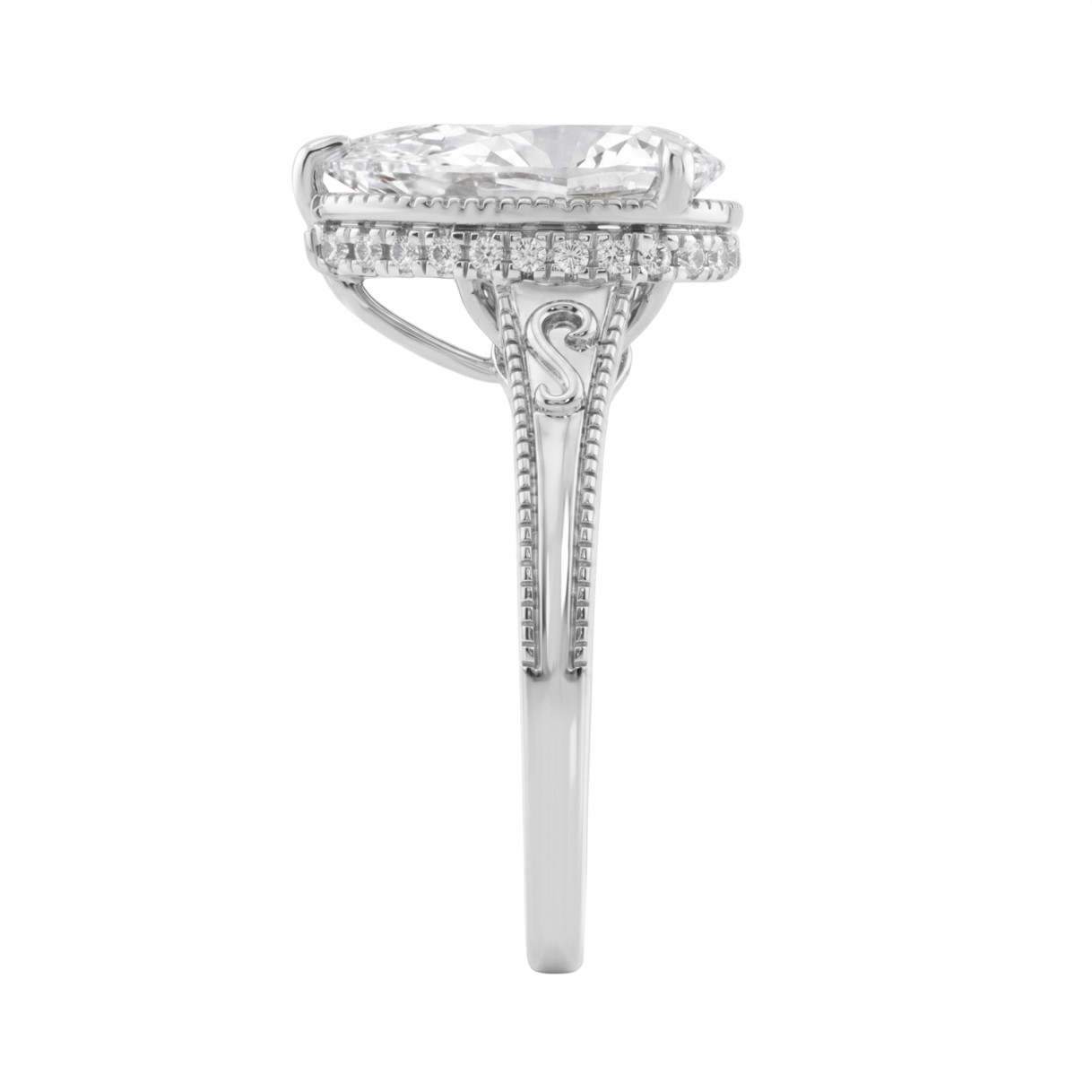 LADIES 14K White Gold 2 1/6Ct Diamond Engagement Ring Elongated Pear Cut Center With Round Side Stones, Elegant Fine Ring 2Ct Pear Center Stone (Color F-G -Clarity Vs1/Vs2)