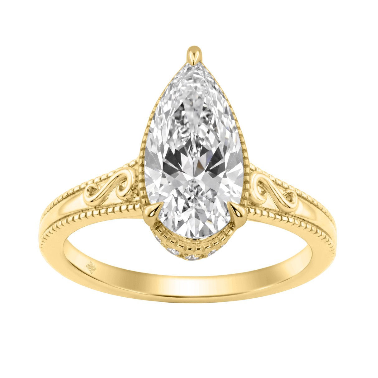 Luxury 14K Yellow Gold 2 1/6Ct Elongated Pear-Shap...