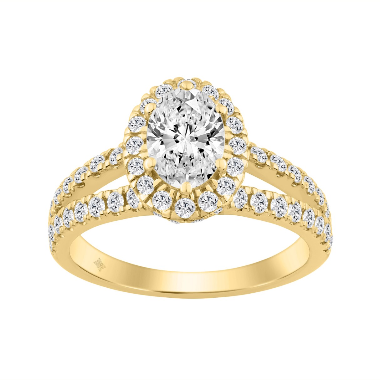 14K Yellow Gold 2.00 Ct Round & Oval Diamond Halo ...
