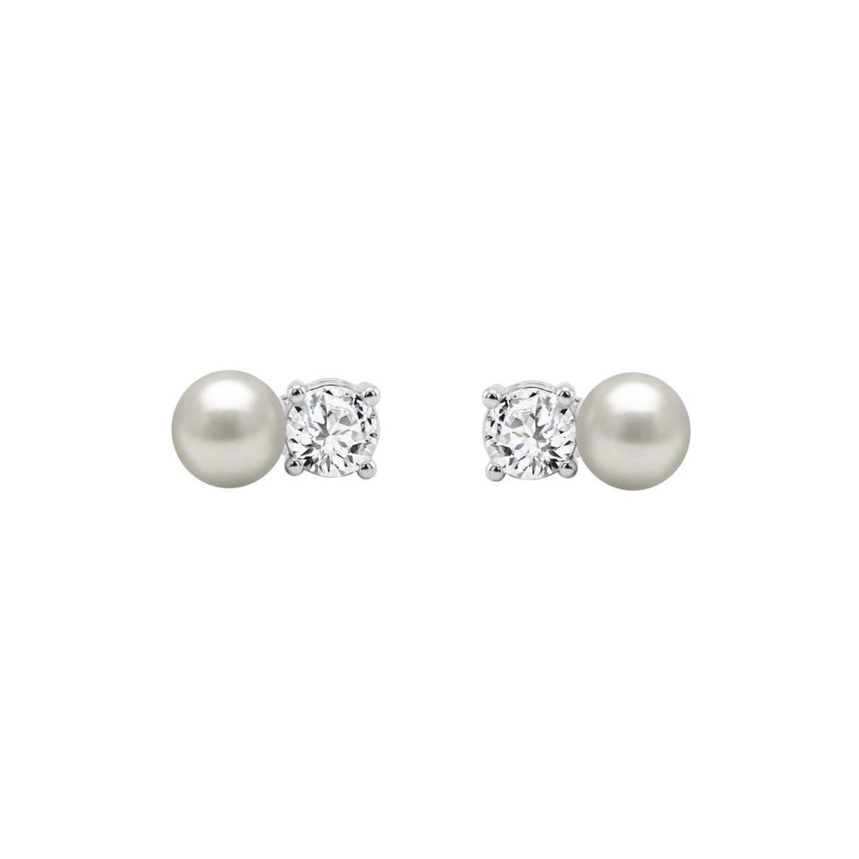 10K White Gold 1/4Ct Round Diamond & Pearl Fas...