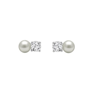 10K WHITE GOLD 1/4CT ROUND DIAMOND PEARL FASHION LADIES EARRINGS  CLASSIC FINE JEWELRY FOR HER (COLOR F-G CLARITY VS1/VS2)
