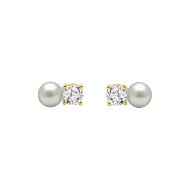 10K Yellow Gold 1/4Ct  Carat Round Diamond & Pearl Fashion Ladies Earrings  Classic Fine Jewelry For Her (Color F-G Clarity Vs1/Vs2)