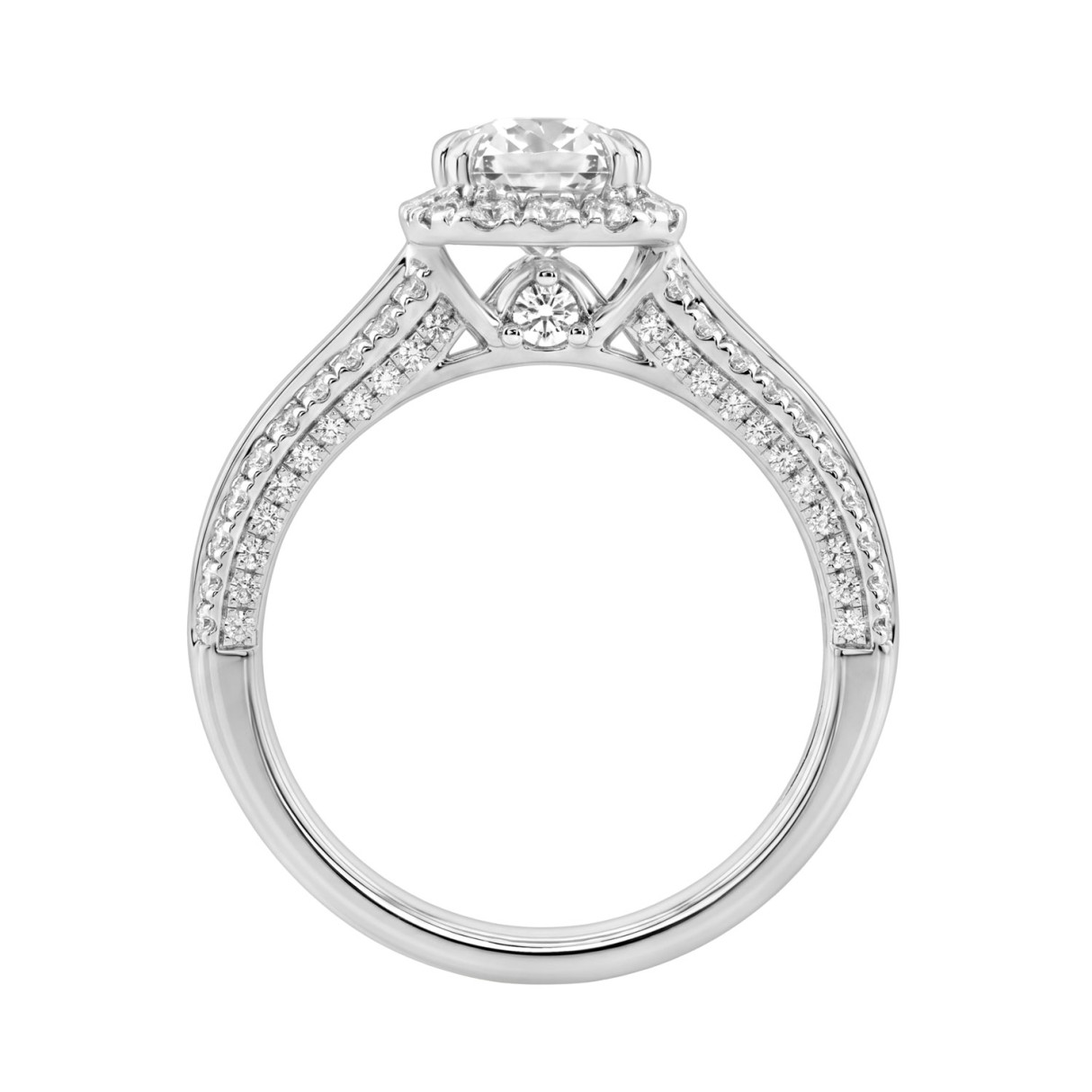 14K White Gold 3.00 Ct Diamond Halo Engagement Ring For Women Elongated 2Ct Cushion Cut Center Stone With Round & Baguette Side Stones, Luxury Bridal Ring (Color F-G -Clarity Vs1/Vs2)