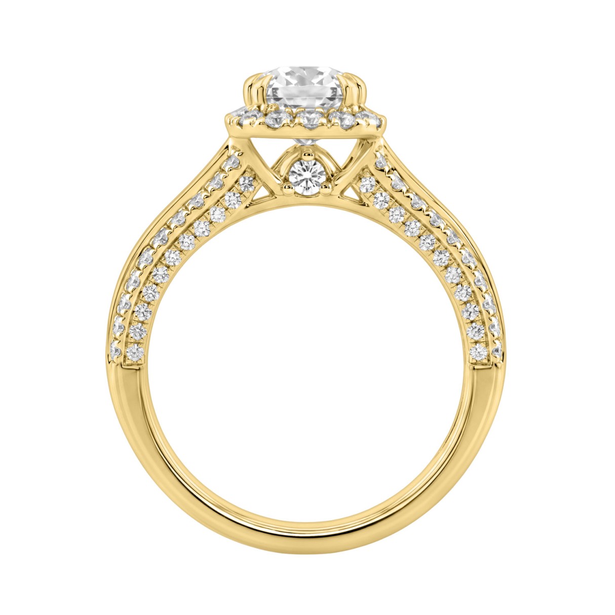 14K Yellow Gold 3.00 Ct Diamond Halo Engagement Ring For Women Elongated 2Ct Cushion Cut Center Stone With Round & Baguette Side Stones, Luxury Bridal Ring (Color F-G -Clarity Vs1/Vs2)