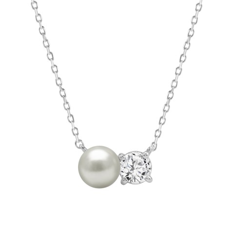10K White Gold Pearl & 1/4Ct Round Diamond Ladies Necklace  Elegant Fine Fashion Jewelry Gift For Women (Color F-G Clarity Vs1/Vs2)