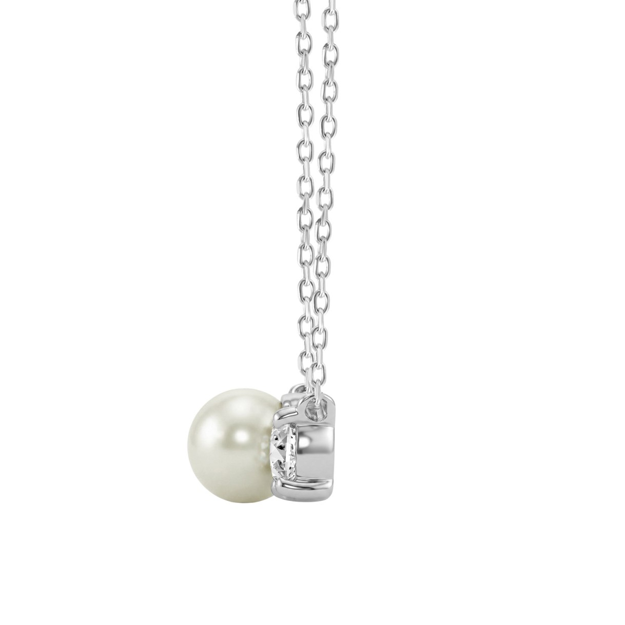 10K White Gold Pearl & 1/4Ct Round Diamond Ladies Necklace  Elegant Fine Fashion Jewelry Gift For Women (Color F-G Clarity Vs1/Vs2)