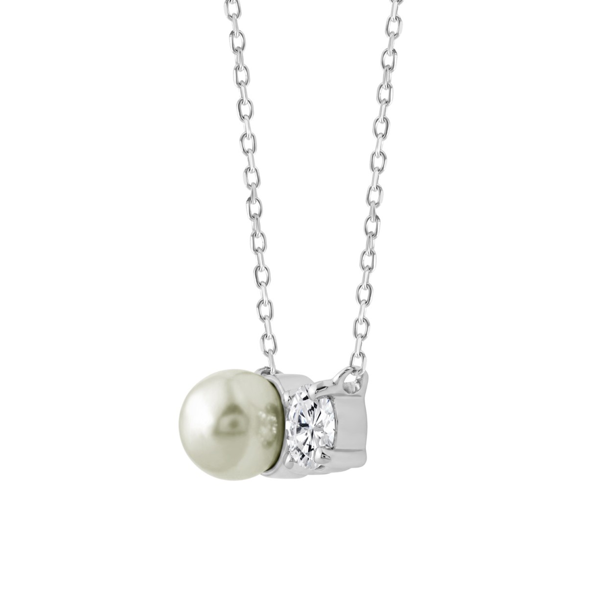 10K White Gold Pearl & 1/4Ct Round Diamond Ladies Necklace  Elegant Fine Fashion Jewelry Gift For Women (Color F-G Clarity Vs1/Vs2)
