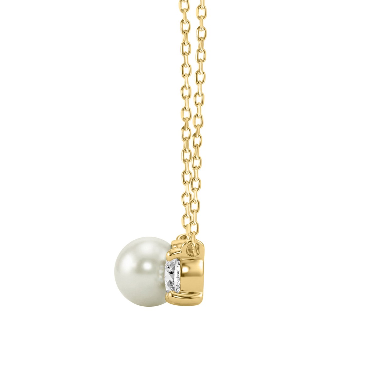 10K Yellow Gold Toi Et Moi Necklace With 1/4Ct Round Diamond & Pearl  Elegant Two Stone Necklace For Her (Color F-G -Clarity Vs1/Vs2)