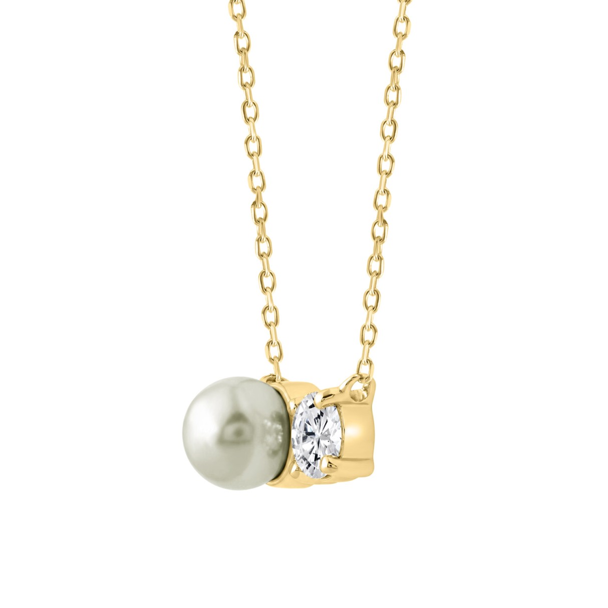 10K Yellow Gold Toi Et Moi Necklace With 1/4Ct Round Diamond & Pearl  Elegant Two Stone Necklace For Her (Color F-G -Clarity Vs1/Vs2)