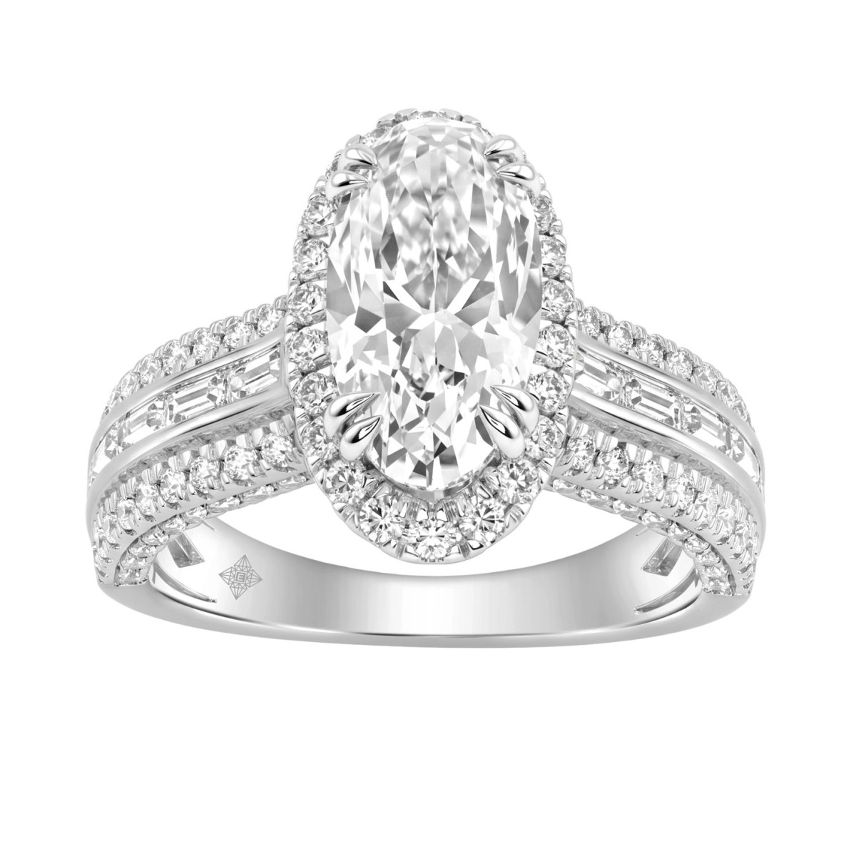 14K White Gold 3.00 Ct Diamond Halo Engagement Ring For Women Elongated 2Ct Oval Cut Center Stone With Round & Baguette Side Stones, Luxury Bridal Ring (Color F-G -Clarity Vs1/Vs2)