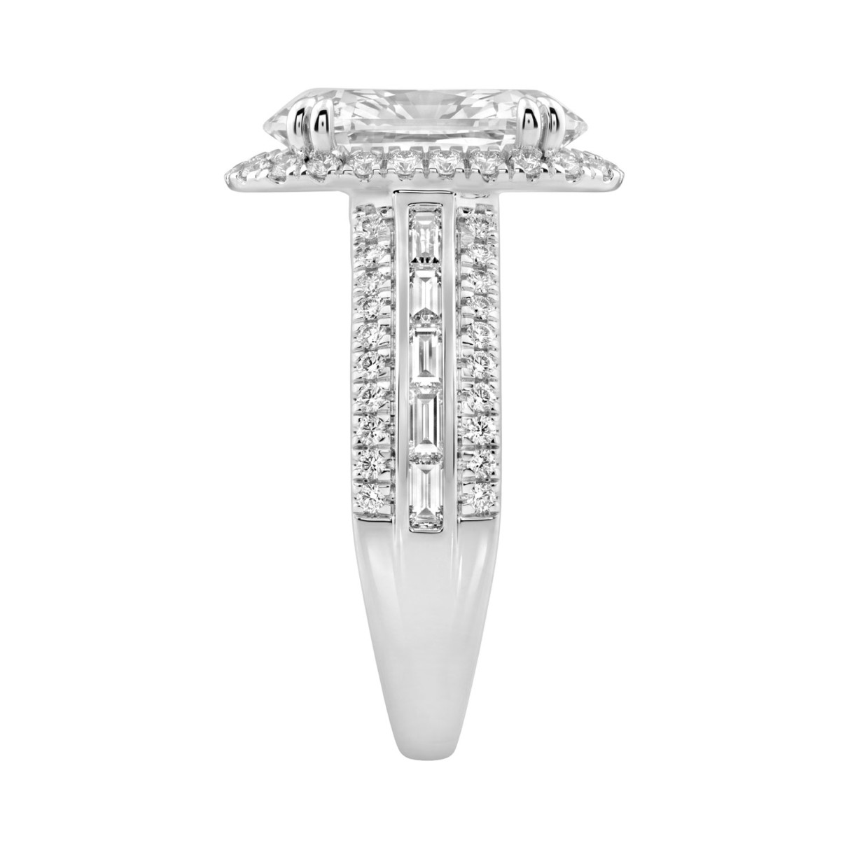 14K White Gold 3.00 Ct Diamond Halo Engagement Ring For Women Elongated 2Ct Oval Cut Center Stone With Round & Baguette Side Stones, Luxury Bridal Ring (Color F-G -Clarity Vs1/Vs2)