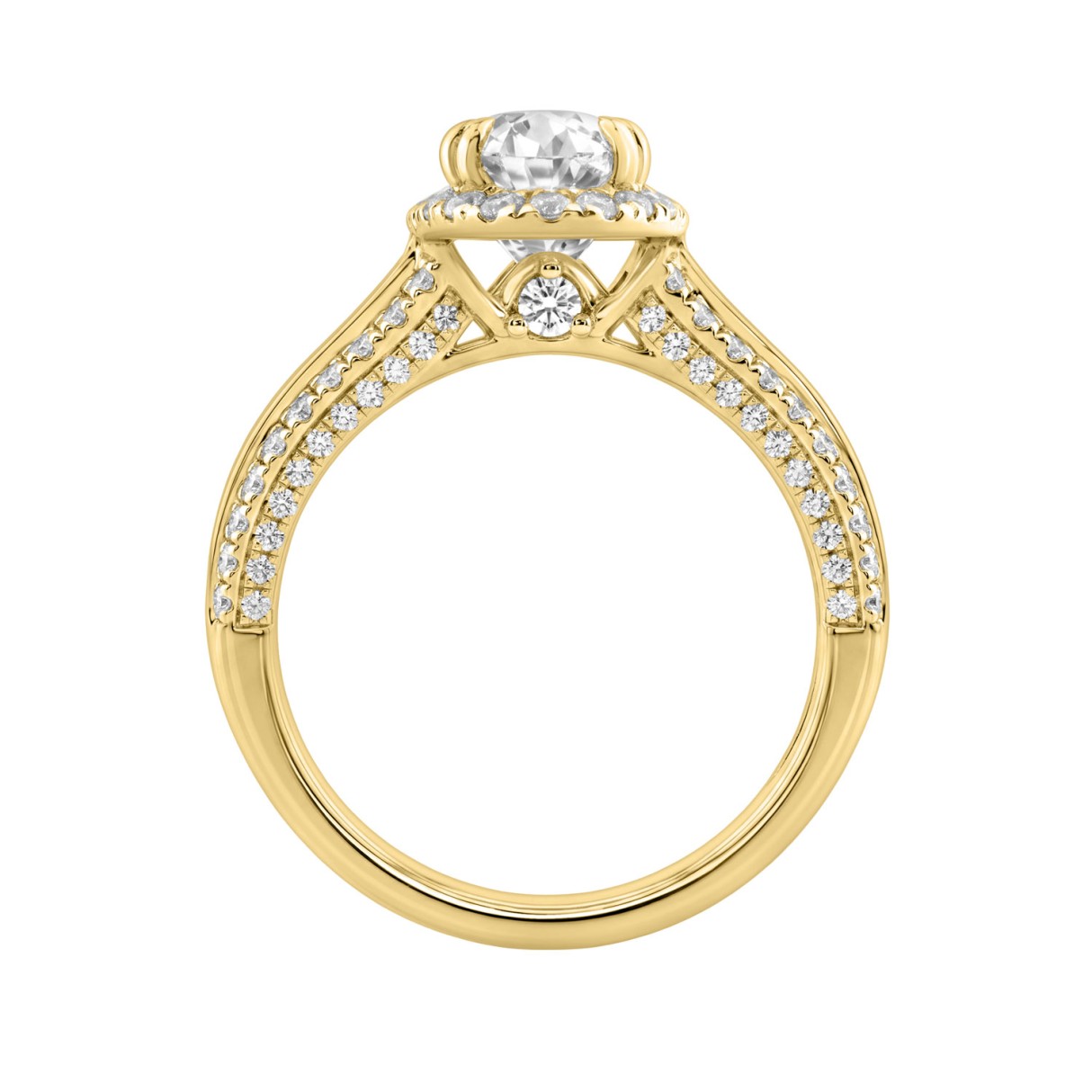 14K Yellow Gold 3.00 Ct Diamond Halo Engagement Ring For Women Elongated 2Ct Oval Cut Center Stone With Round & Baguette Side Stones, Luxury Bridal Ring (Color F-G -Clarity Vs1/Vs2)