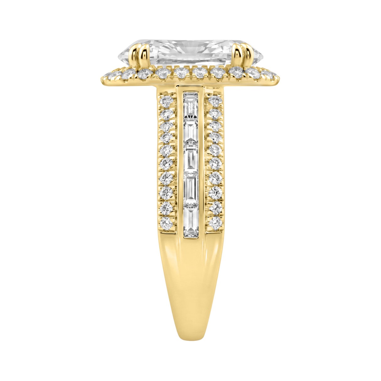 14K Yellow Gold 3.00 Ct Diamond Halo Engagement Ring For Women Elongated 2Ct Oval Cut Center Stone With Round & Baguette Side Stones, Luxury Bridal Ring (Color F-G -Clarity Vs1/Vs2)