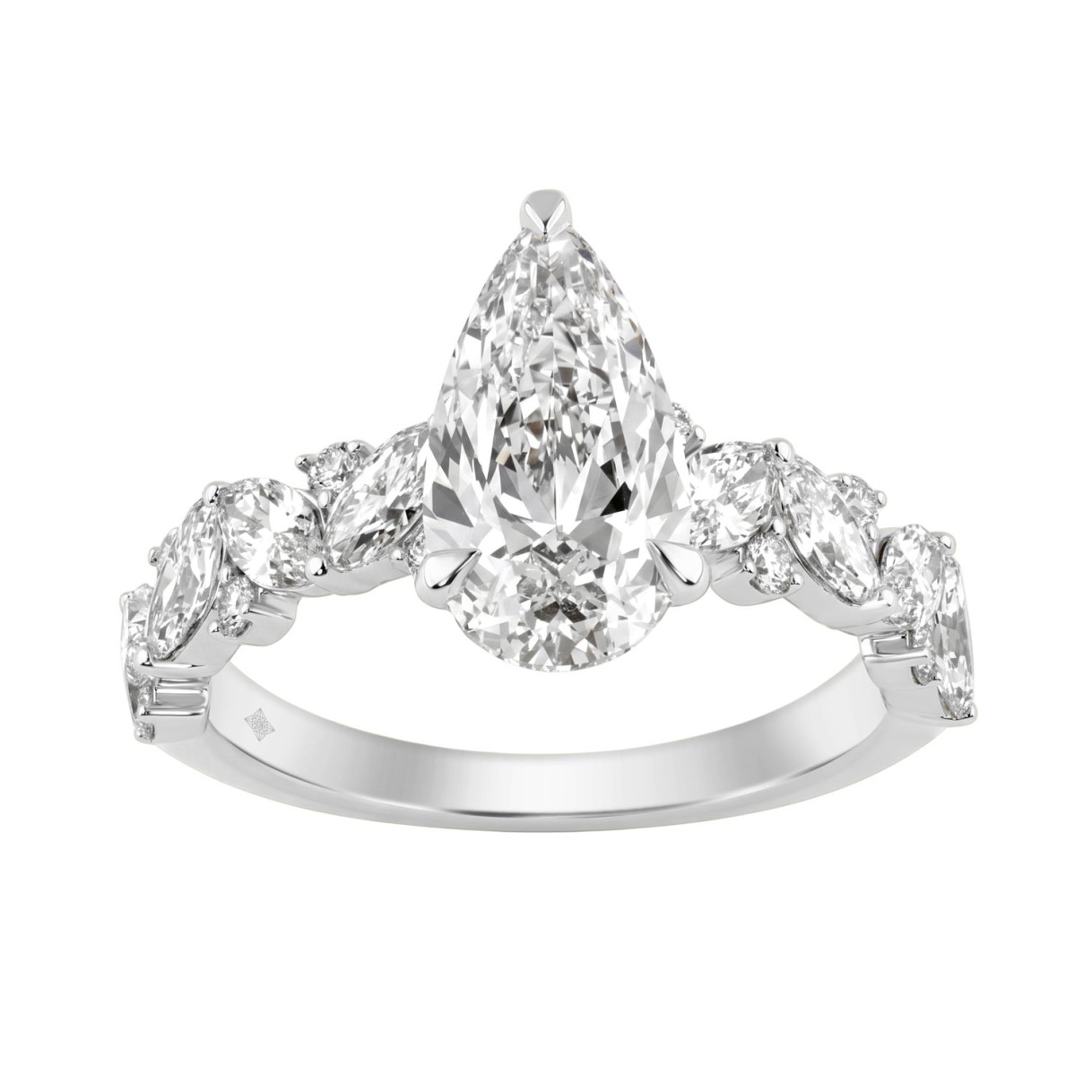 14K White Gold 3.00 Ct Diamond Halo Engagement Ring For Women Elongated 2Ct Pear Cut Center Stone With Round & Marquise Side Stones, Luxury Bridal Ring (Color F-G -Clarity Vs1/Vs2)