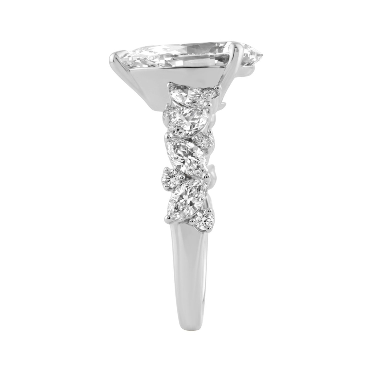14K White Gold 3.00 Ct Diamond Halo Engagement Ring For Women Elongated 2Ct Pear Cut Center Stone With Round & Marquise Side Stones, Luxury Bridal Ring (Color F-G -Clarity Vs1/Vs2)