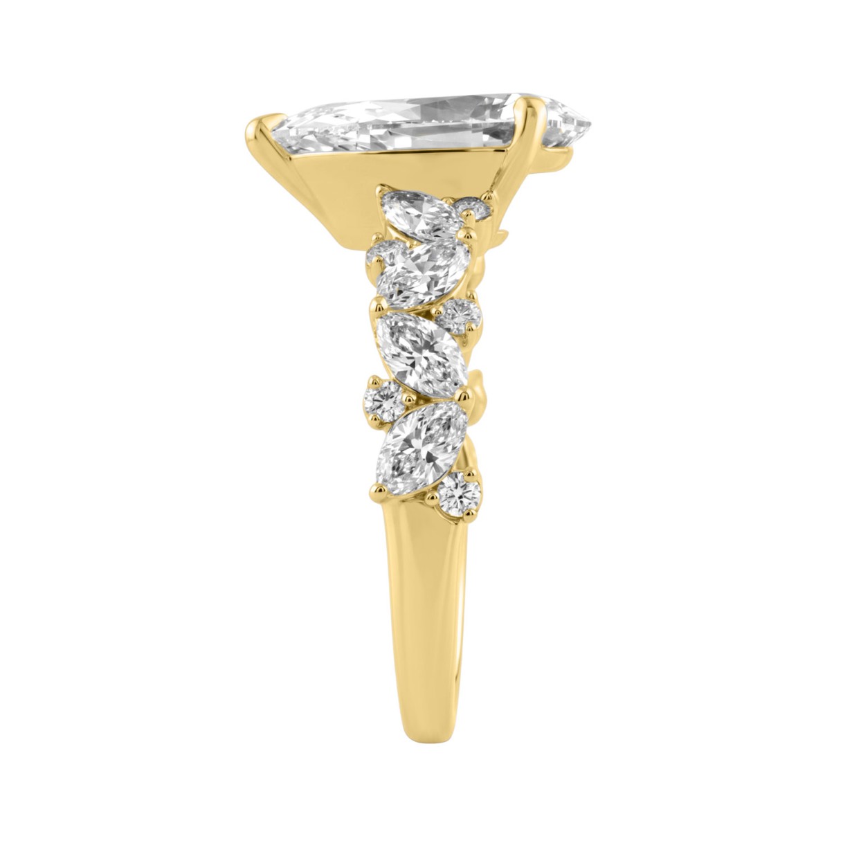 14K Yellow Gold 3.00 Ct Diamond Halo Engagement Ring For Women Elongated 2Ct Pear Cut Center Stone With Round & Marquise Side Stones, Luxury Bridal Ring (Color F-G -Clarity Vs1/Vs2)