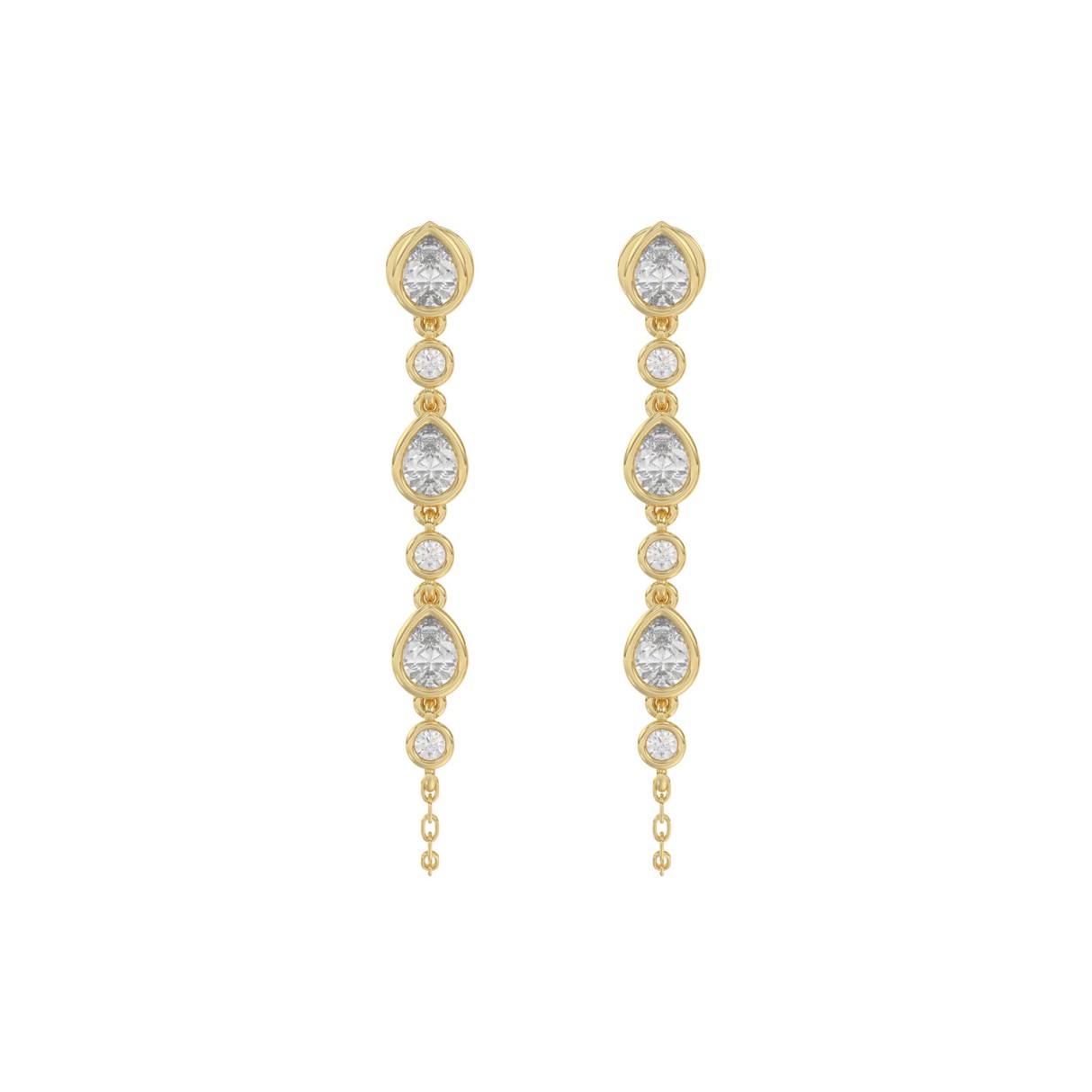14K Yellow Gold 1 3/4CT Round/Pear cut Diamond Elegant Ladies Earring (Color F-G -Clarity VS1/VS2)