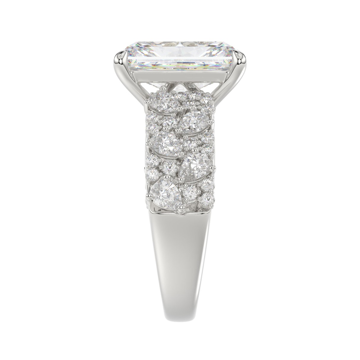 Luxury 14K White Gold Diamond Ring 6 1/4Ct Radiant Center Stone With Pear & Round Diamonds, Women Fashion Engagement Ring (Color F-G -Clarity Vs1/Vs2)