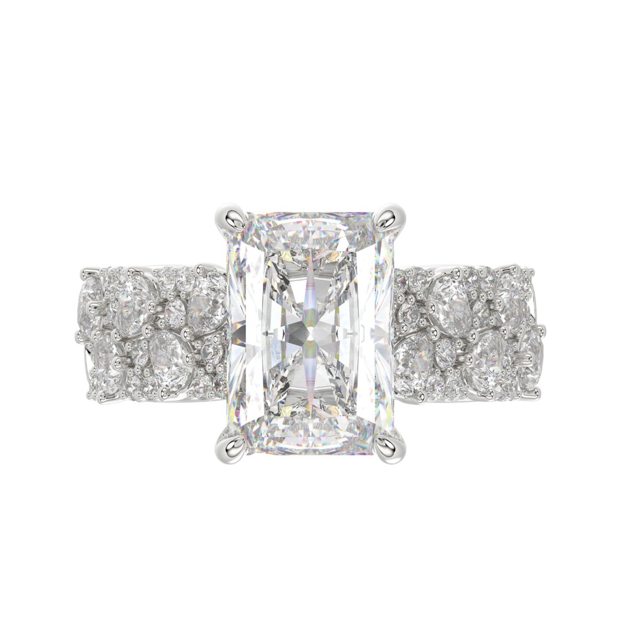 Luxury 14K White Gold Diamond Ring 6 1/4Ct Radiant Center Stone With Pear & Round Diamonds, Women Fashion Engagement Ring (Color F-G -Clarity Vs1/Vs2)