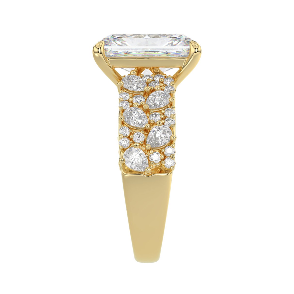 Luxury 14K Yellow Gold Diamond Ring 6 1/4Ct Radiant Center Stone With Pear & Round Diamonds, Women Fashion Engagement Ring (Color F-G -Clarity Vs1/Vs2)