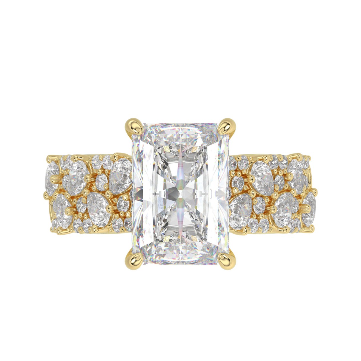 Luxury 14K Yellow Gold Diamond Ring 6 1/4Ct Radiant Center Stone With Pear & Round Diamonds, Women Fashion Engagement Ring (Color F-G -Clarity Vs1/Vs2)