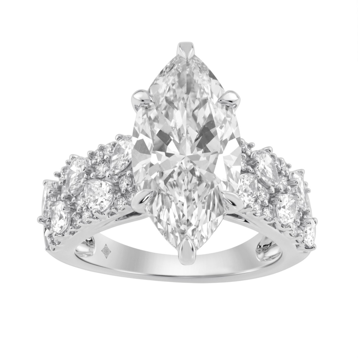 Luxury 14K White Gold Diamond Ring 6 1/4Ct Marquise Center Stone With Pear & Round Diamonds, Women Fashion Engagement Ring (Color F-G -Clarity Vs1/Vs2)