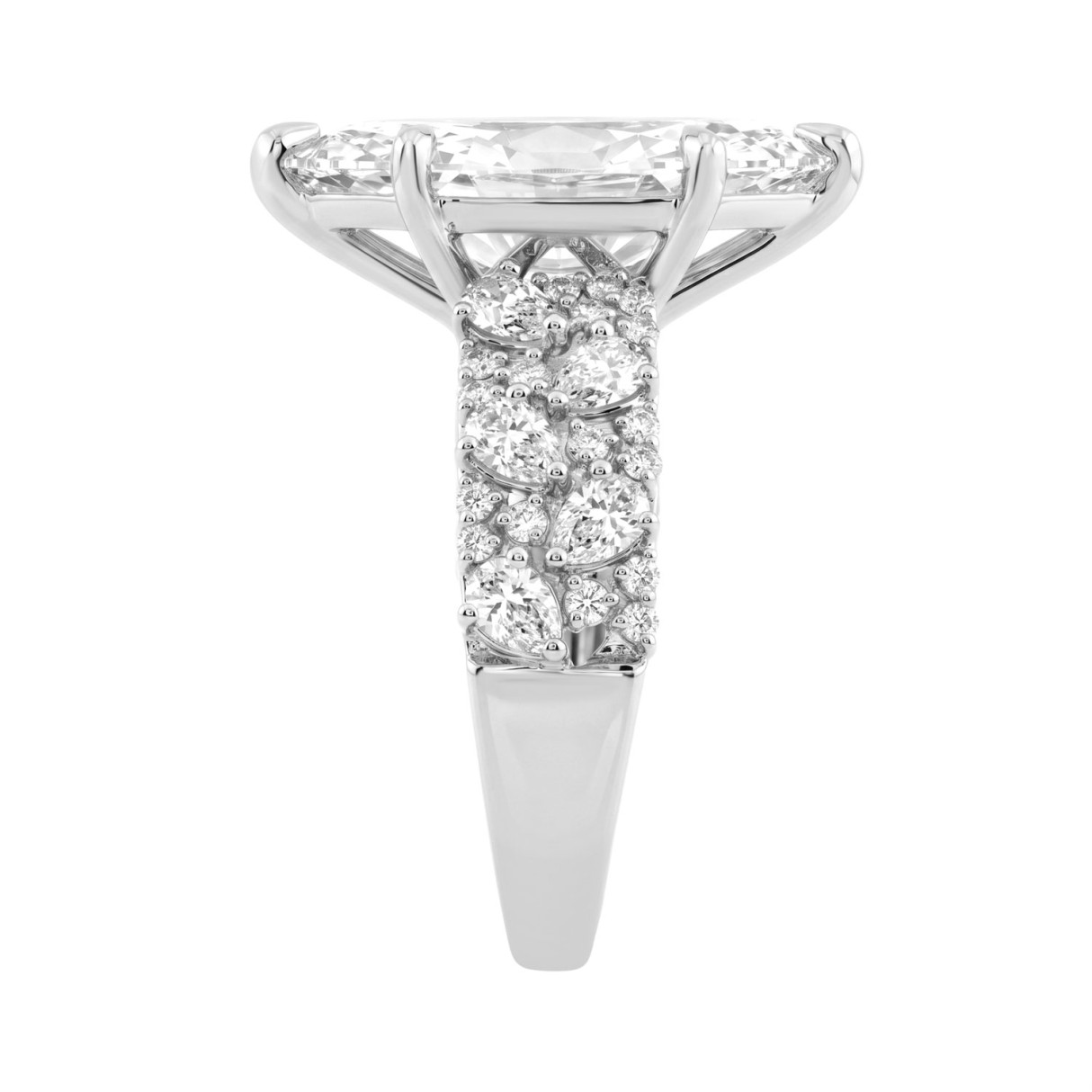 Luxury 14K White Gold Diamond Ring 6 1/4Ct Marquise Center Stone With Pear & Round Diamonds, Women Fashion Engagement Ring (Color F-G -Clarity Vs1/Vs2)