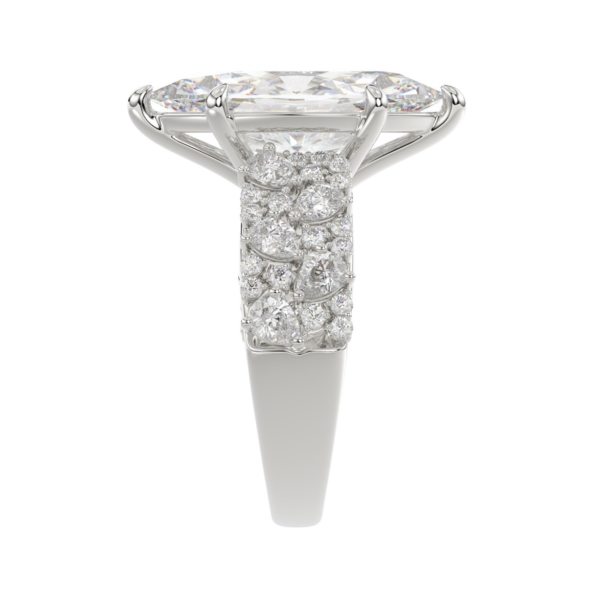 Luxury 14K White Gold Diamond Ring 6 1/4Ct Marquise Center Stone With Pear & Round Diamonds, Women Fashion Engagement Ring (Color F-G -Clarity Vs1/Vs2)
