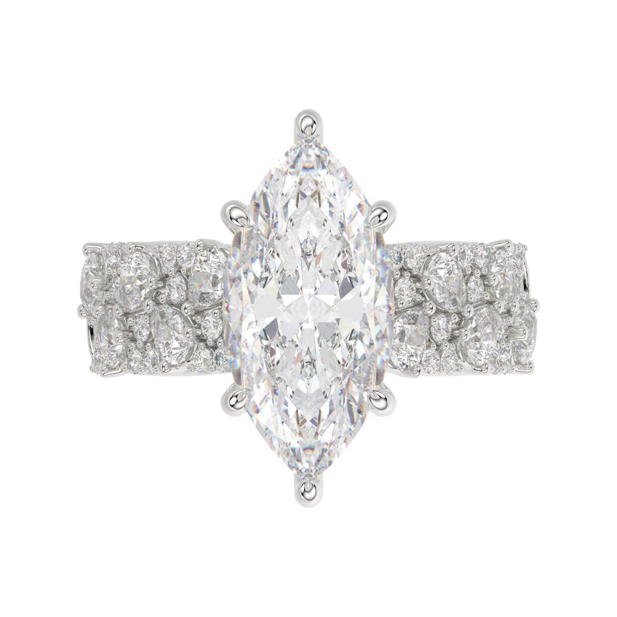 Luxury 14K White Gold Diamond Ring 6 1/4Ct Marquise Center Stone With Pear & Round Diamonds, Women Fashion Engagement Ring (Color F-G -Clarity Vs1/Vs2)