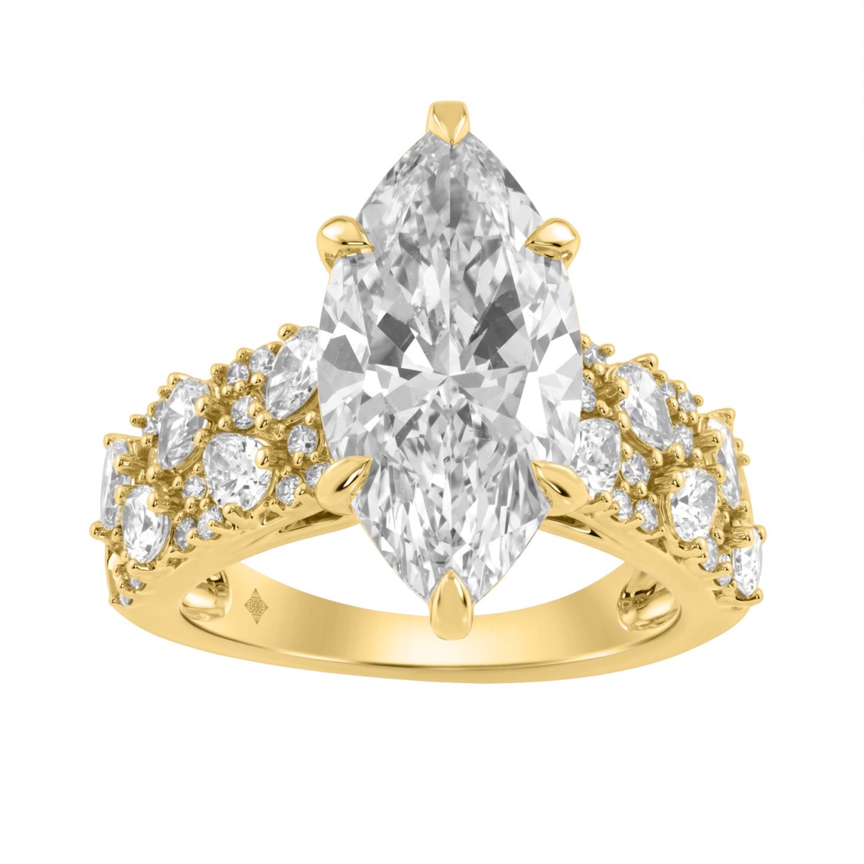 Luxury 14K Yellow Gold Diamond Ring 6 1/4Ct Marquise Center Stone With Pear & Round Diamonds, Women Fashion Engagement Ring (Color F-G -Clarity Vs1/Vs2)