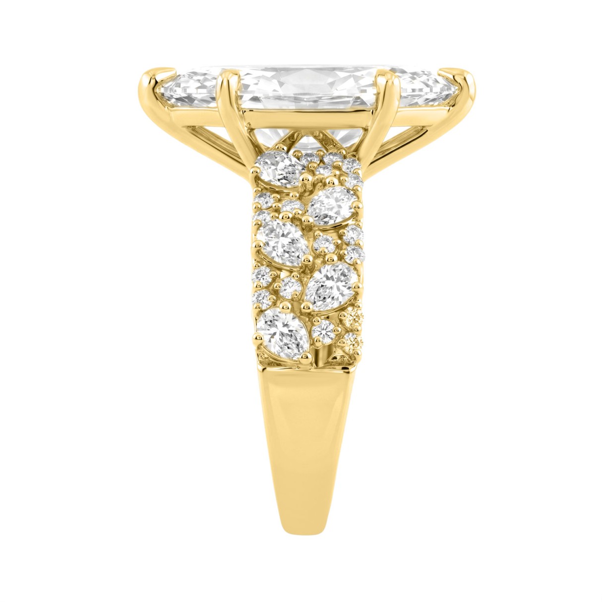 Luxury 14K Yellow Gold Diamond Ring 6 1/4Ct Marquise Center Stone With Pear & Round Diamonds, Women Fashion Engagement Ring (Color F-G -Clarity Vs1/Vs2)
