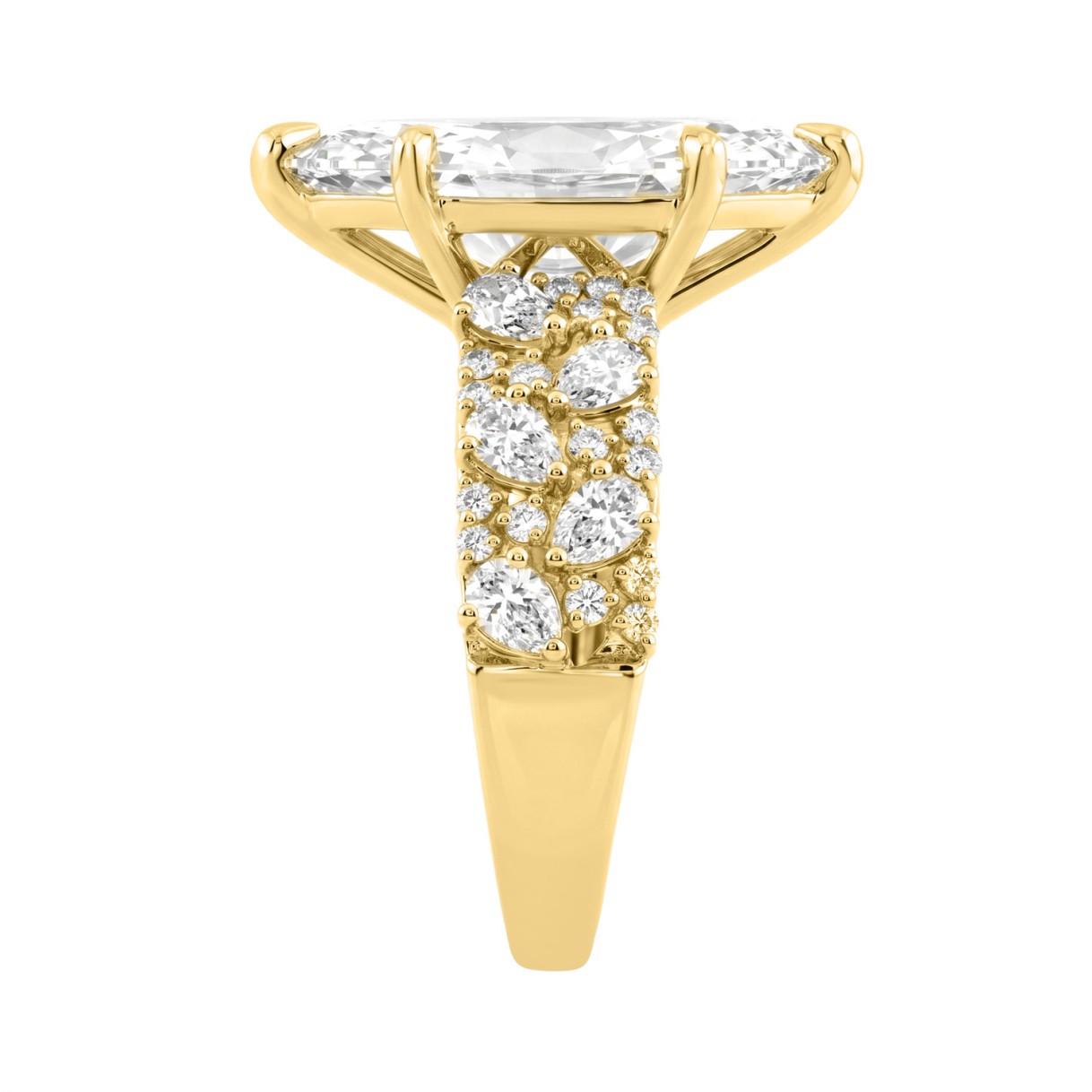 Luxury 14K Yellow Gold Diamond Ring 6 1/4Ct Marquise Center Stone With Pear & Round Diamonds, Women Fashion Engagement Ring (Color F-G -Clarity Vs1/Vs2)