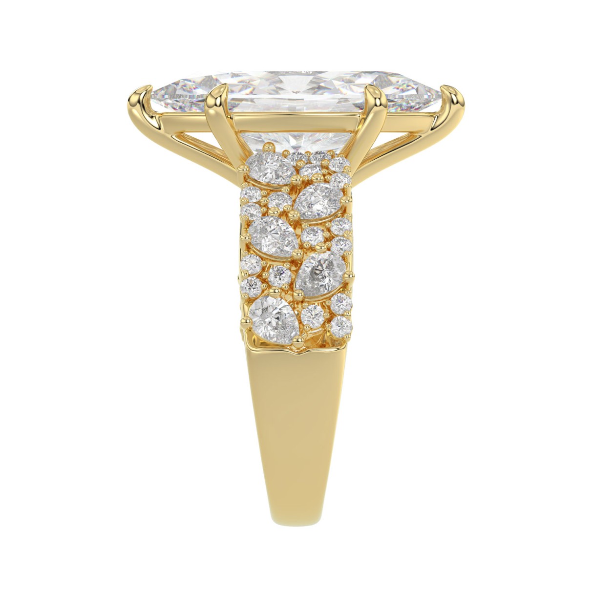Luxury 14K Yellow Gold Diamond Ring 6 1/4Ct Marquise Center Stone With Pear & Round Diamonds, Women Fashion Engagement Ring (Color F-G -Clarity Vs1/Vs2)