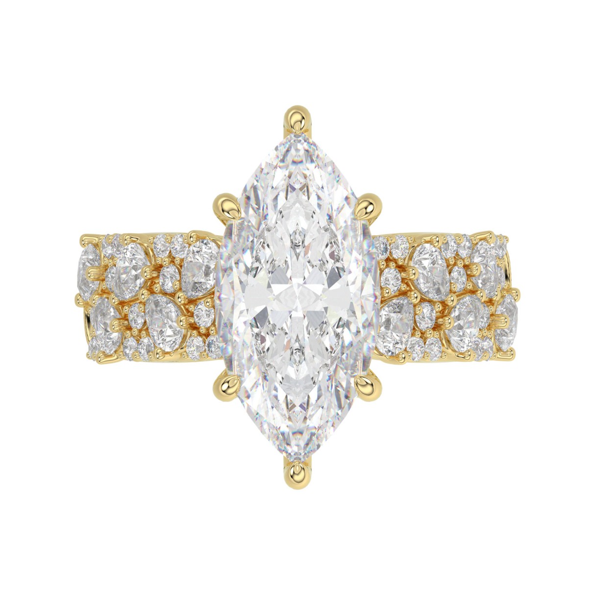 Luxury 14K Yellow Gold Diamond Ring 6 1/4Ct Marquise Center Stone With Pear & Round Diamonds, Women Fashion Engagement Ring (Color F-G -Clarity Vs1/Vs2)