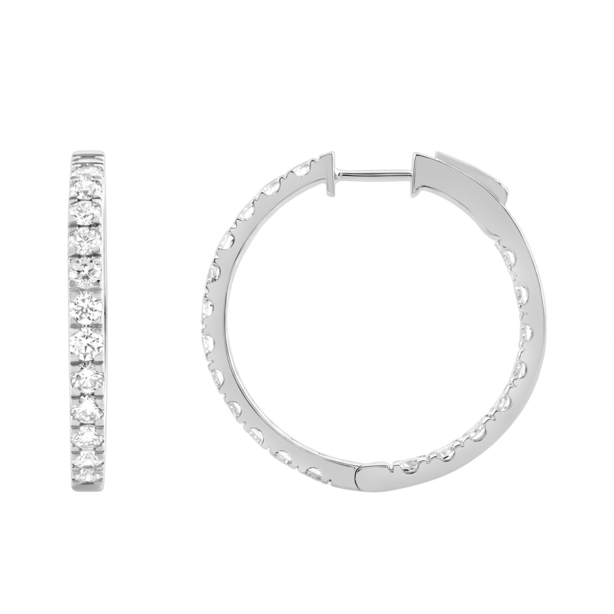 14K White Gold 3.00Ct Round Diamond Hoop Earrings  Elegant For Women Fine Jewelry (Color F-G Clarity Vs1/Vs2)