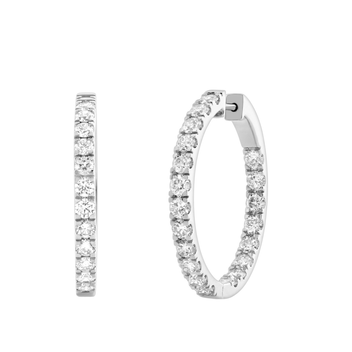 14K White Gold 3.00Ct Round Diamond Hoop Earrings  Elegant For Women Fine Jewelry (Color F-G Clarity Vs1/Vs2)