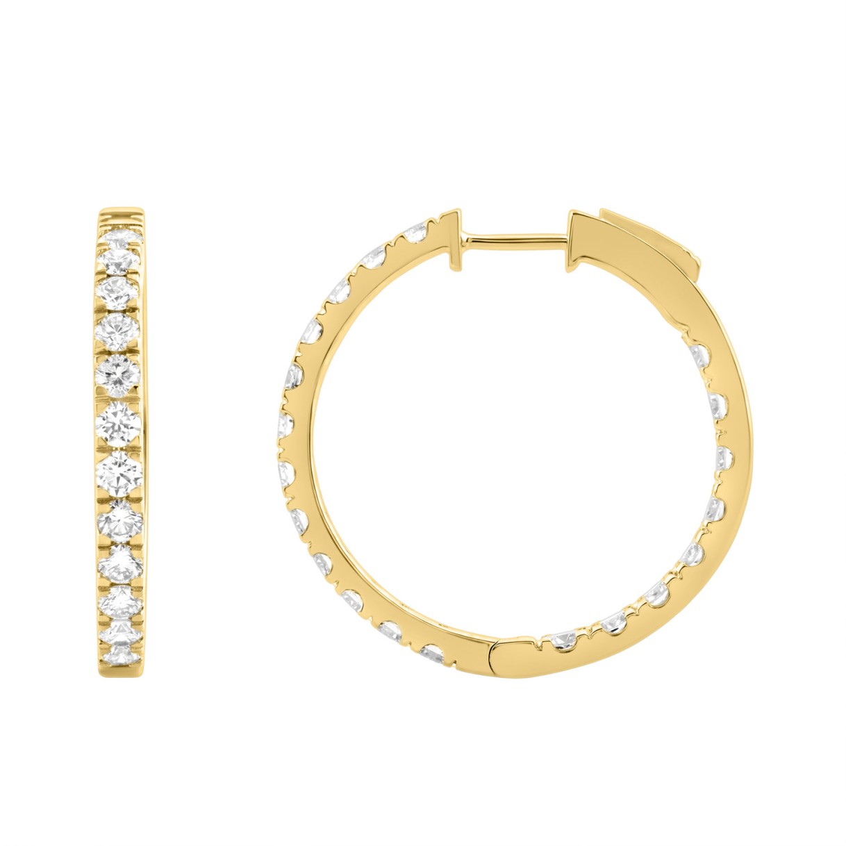 14K Yellow Gold 3.00Ct Round Diamond Hoop Earrings  Elegant For Women Fine Jewelry (Color F-G Clarity Vs1/Vs2)