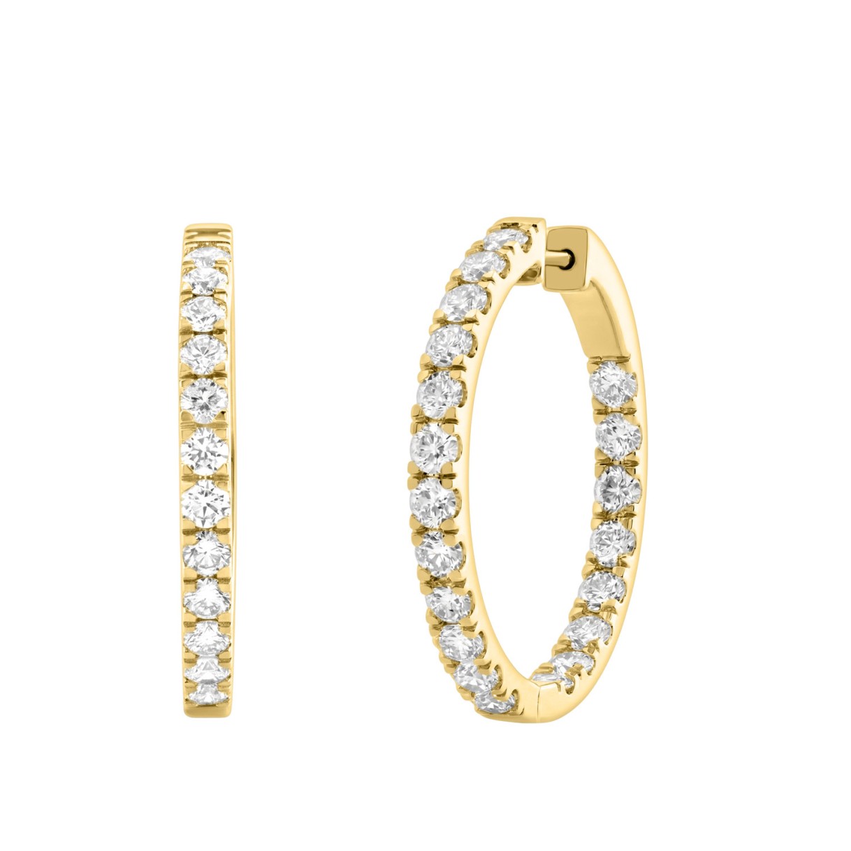14K Yellow Gold 3.00Ct Round Diamond Hoop Earrings  Elegant For Women Fine Jewelry (Color F-G Clarity Vs1/Vs2)