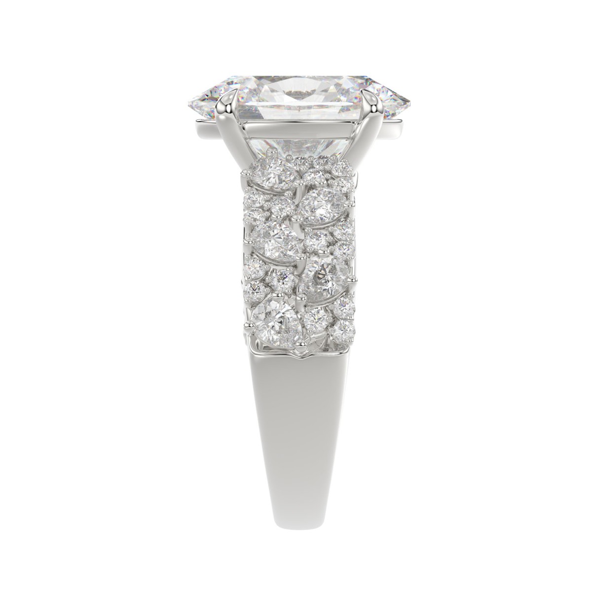 14K White Gold 6 1/4Ct Diamond Engagement Ring For Women 5Ct Oval Center Stone With Pear,& Round Side Stones, Luxury Bridal Ring (Color F-G -Clarity Vs1/Vs2)